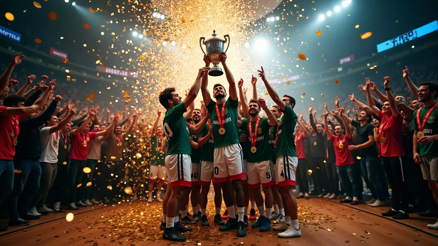 Premiazione delle Final Eight di Coppa Italia con squadra che alza il trofeo
