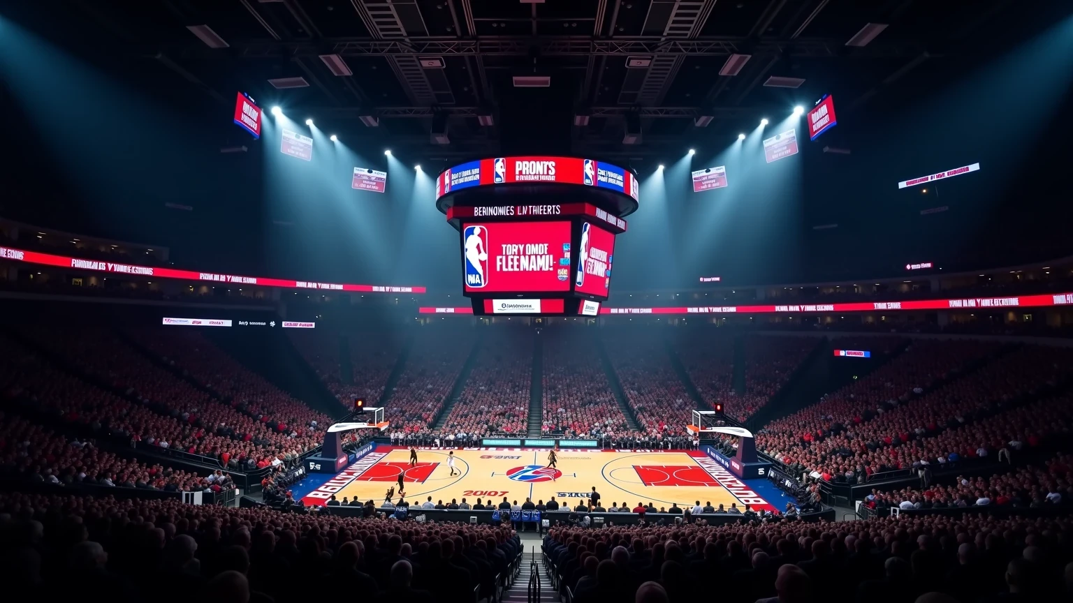 Arena NBA gremita durante una partita spettacolare di basket americano