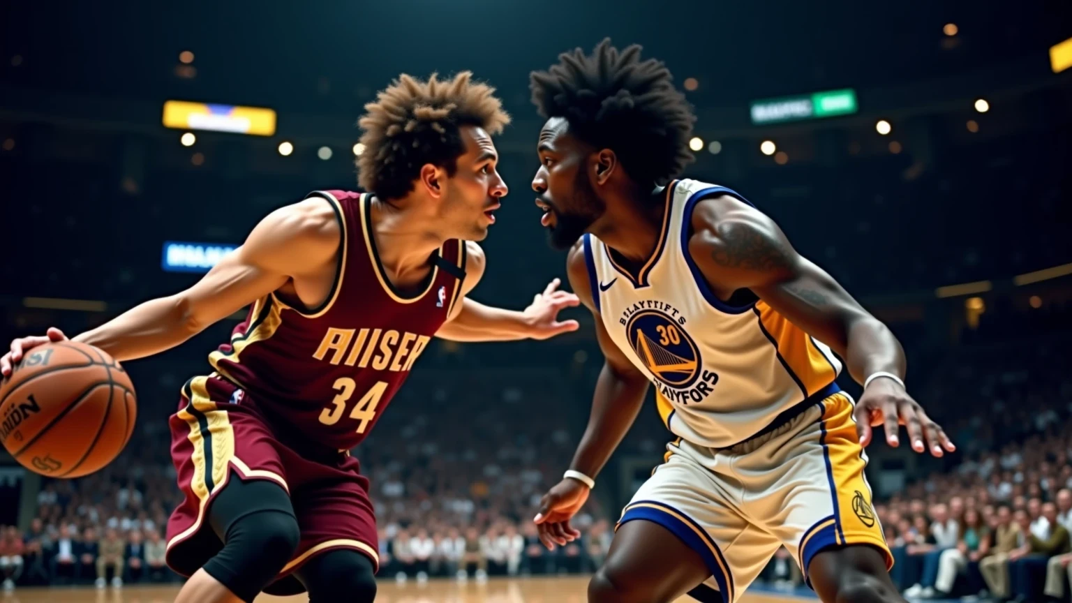 Giocatori NBA in un momento di intensa competizione durante i playoff