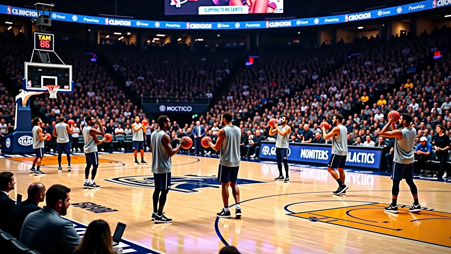 Squadra NBA durante il riscaldamento pre-partita in una gara di regular season