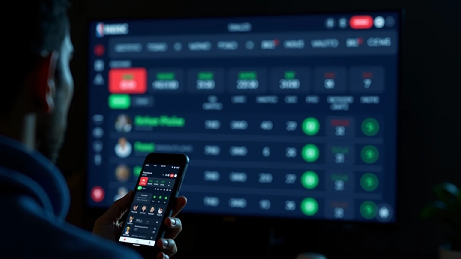 Schermo con quote di scommesse che cambiano durante una partita di basket