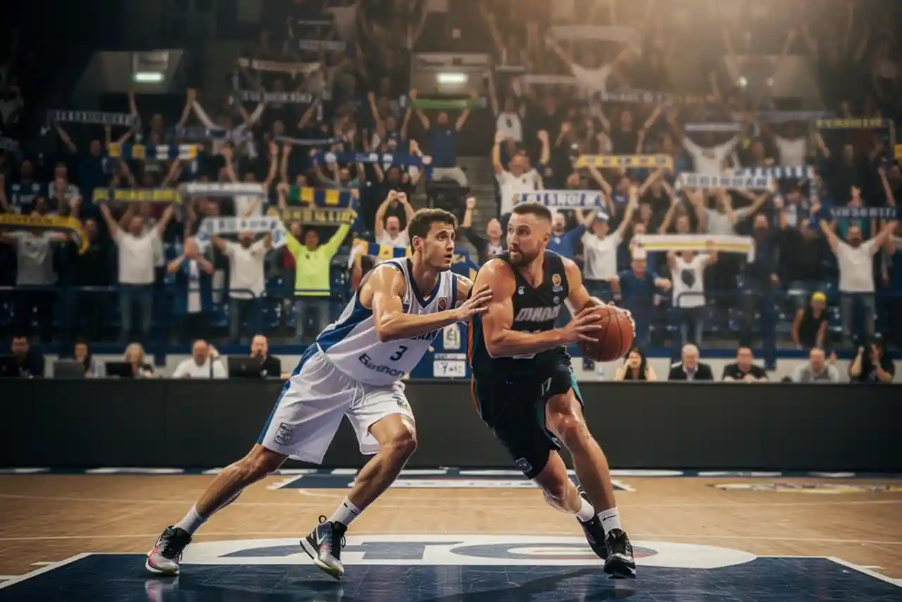 Partita di basket della Serie A italiana in un palazzetto affollato