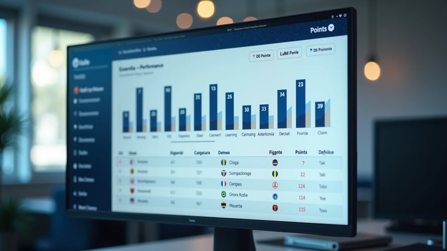 Schermo con grafici e statistiche di performance di squadre di basket
