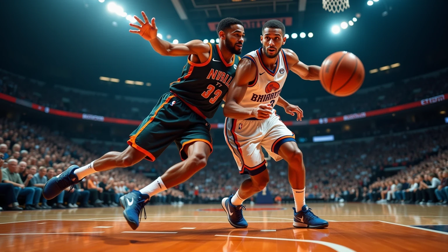 Giocatori di basket in azione durante una partita professionale